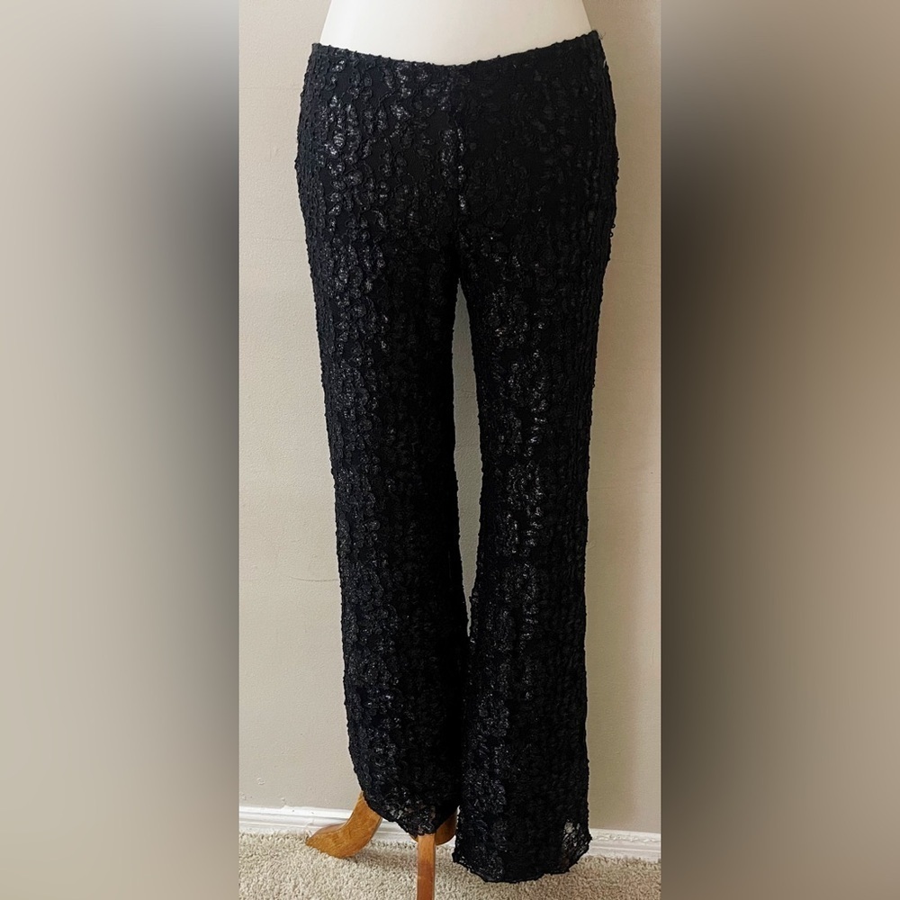 (sold)Vintage lace Betsey Johnson floral flare metallic pants party glam holiday - Picture 4 of 5